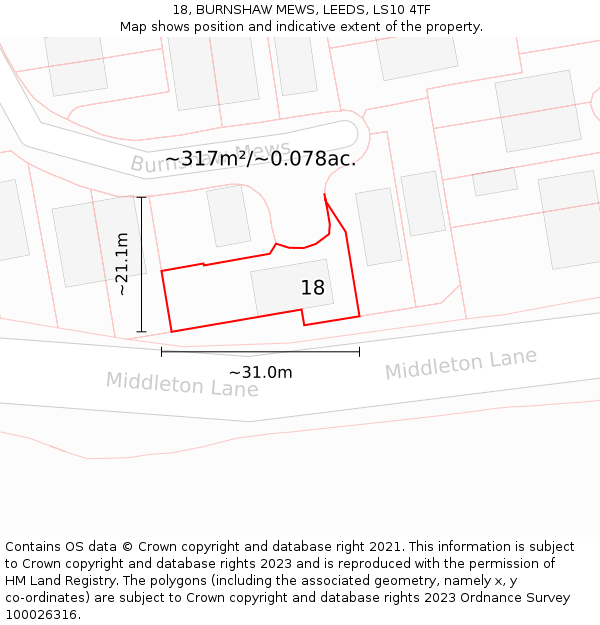 18, BURNSHAW MEWS, LEEDS, LS10 4TF: Plot and title map