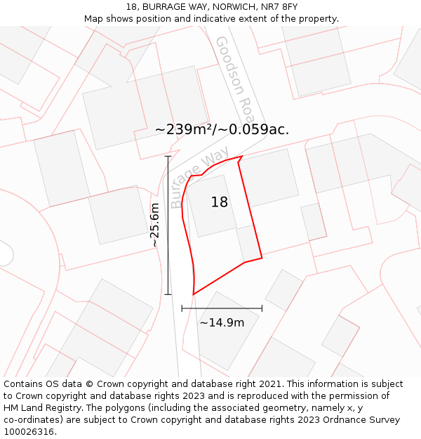 18, BURRAGE WAY, NORWICH, NR7 8FY: Plot and title map