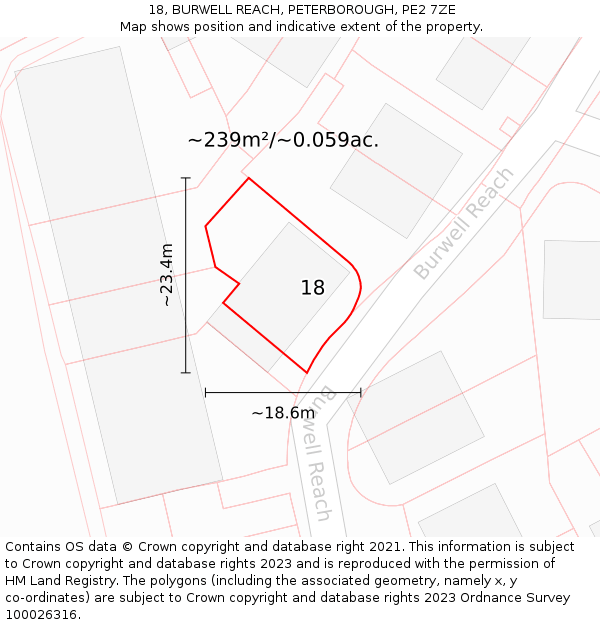 18, BURWELL REACH, PETERBOROUGH, PE2 7ZE: Plot and title map