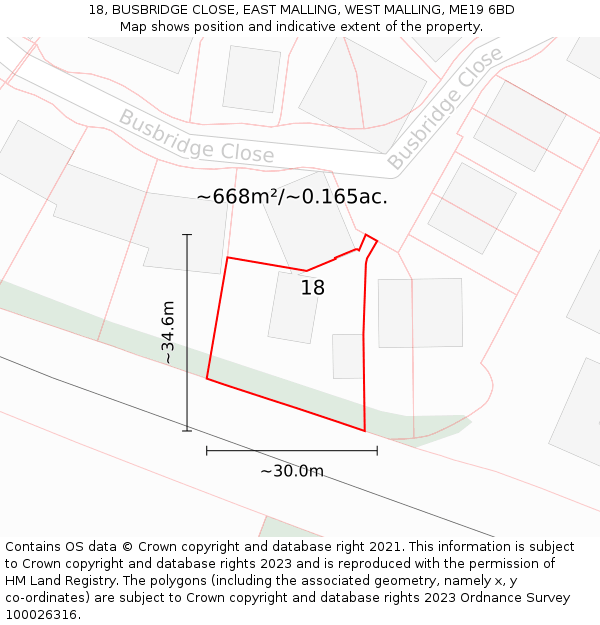 18, BUSBRIDGE CLOSE, EAST MALLING, WEST MALLING, ME19 6BD: Plot and title map