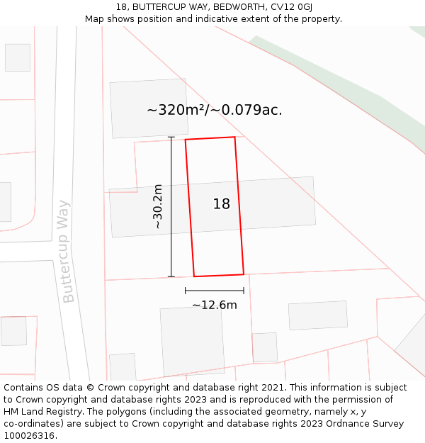 18, BUTTERCUP WAY, BEDWORTH, CV12 0GJ: Plot and title map