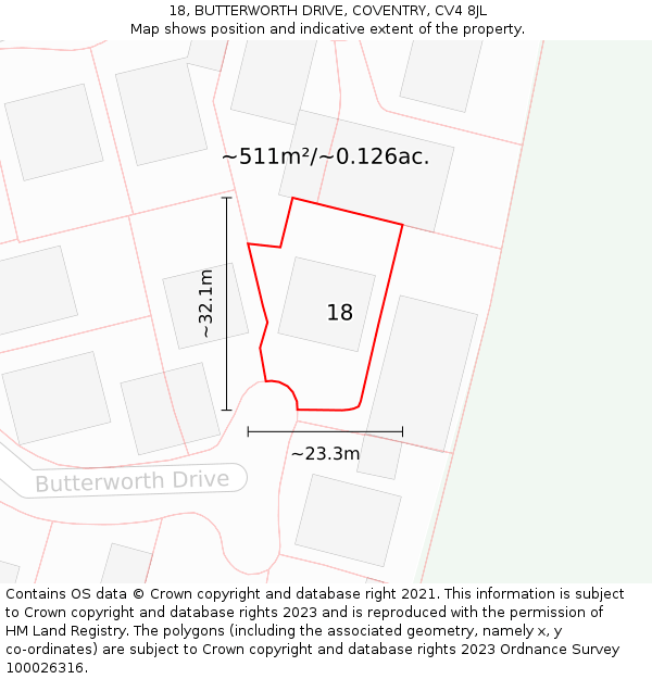 18, BUTTERWORTH DRIVE, COVENTRY, CV4 8JL: Plot and title map