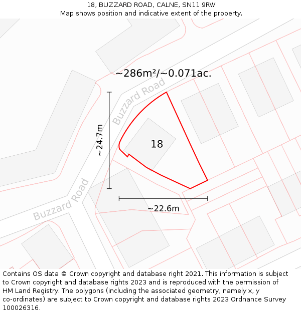 18, BUZZARD ROAD, CALNE, SN11 9RW: Plot and title map