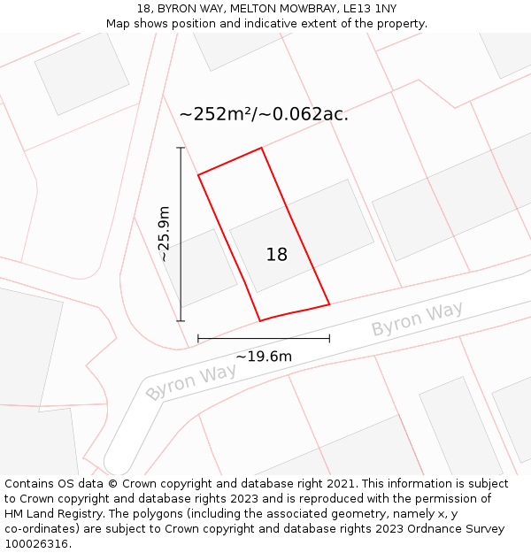 18, BYRON WAY, MELTON MOWBRAY, LE13 1NY: Plot and title map