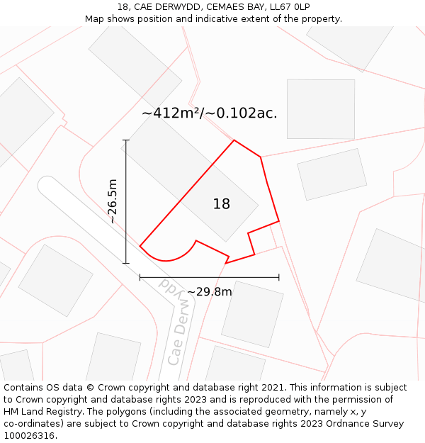 18, CAE DERWYDD, CEMAES BAY, LL67 0LP: Plot and title map