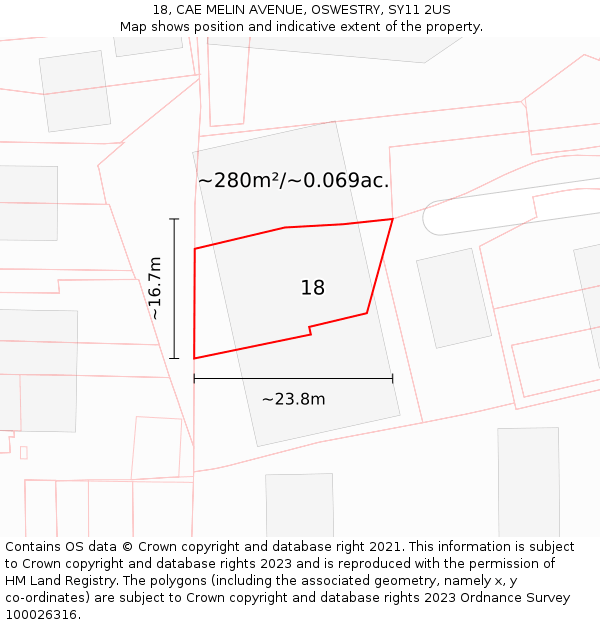 18, CAE MELIN AVENUE, OSWESTRY, SY11 2US: Plot and title map