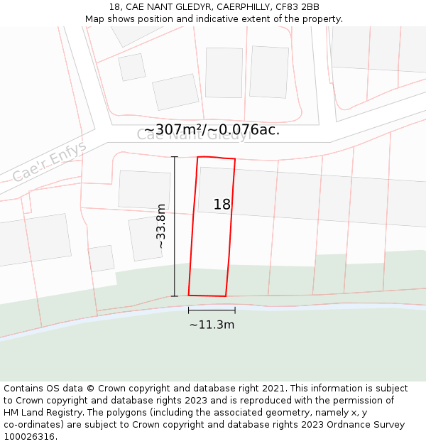 18, CAE NANT GLEDYR, CAERPHILLY, CF83 2BB: Plot and title map