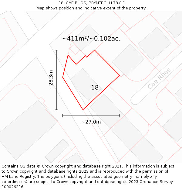 18, CAE RHOS, BRYNTEG, LL78 8JF: Plot and title map