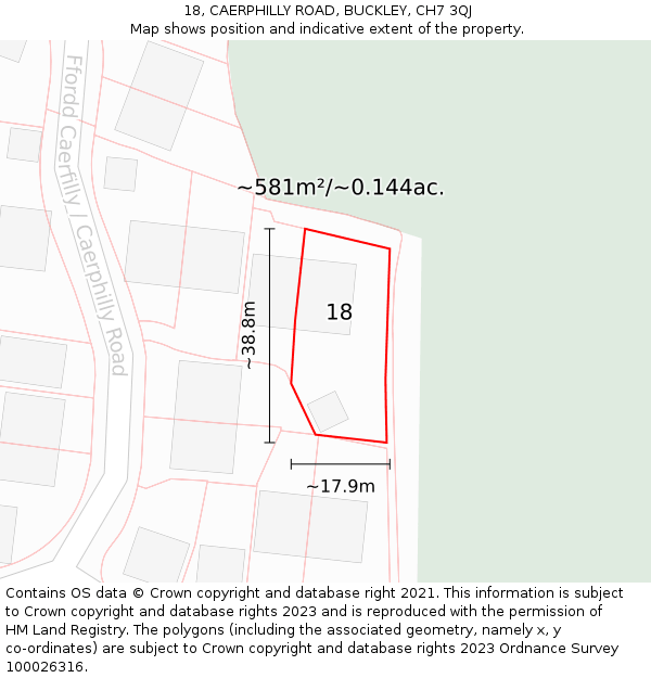 18, CAERPHILLY ROAD, BUCKLEY, CH7 3QJ: Plot and title map
