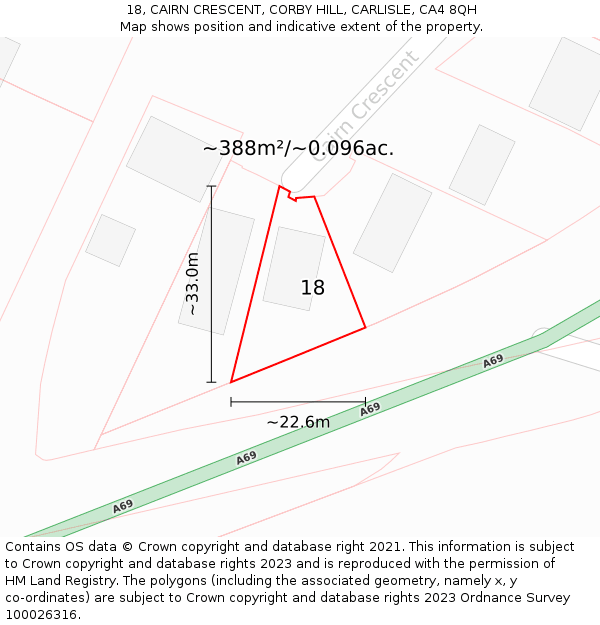 18, CAIRN CRESCENT, CORBY HILL, CARLISLE, CA4 8QH: Plot and title map