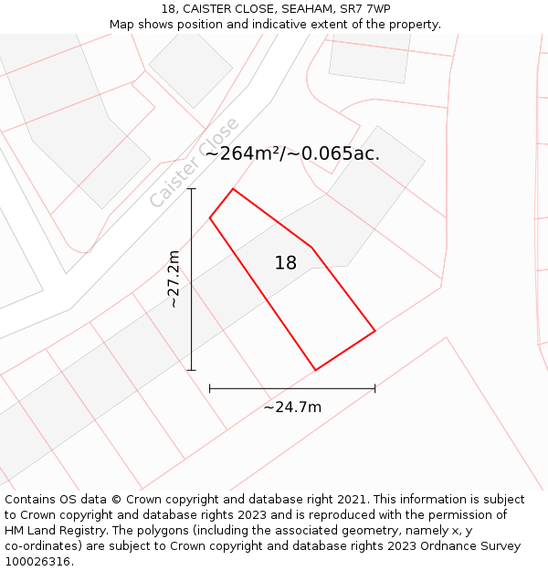 18, CAISTER CLOSE, SEAHAM, SR7 7WP: Plot and title map