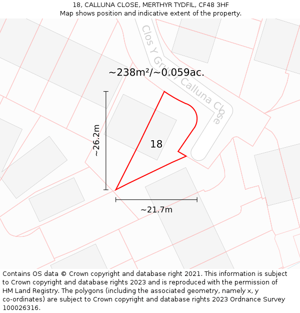 18, CALLUNA CLOSE, MERTHYR TYDFIL, CF48 3HF: Plot and title map