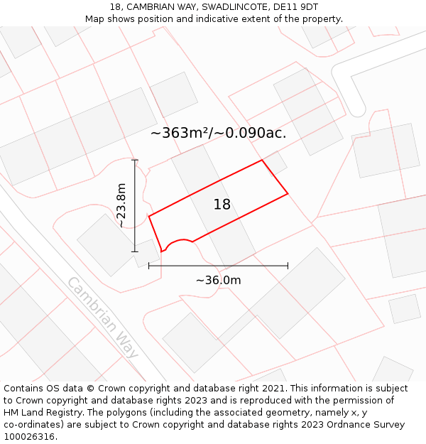 18, CAMBRIAN WAY, SWADLINCOTE, DE11 9DT: Plot and title map