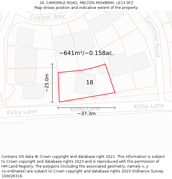 18, CAMOMILE ROAD, MELTON MOWBRAY, LE13 0FZ: Plot and title map