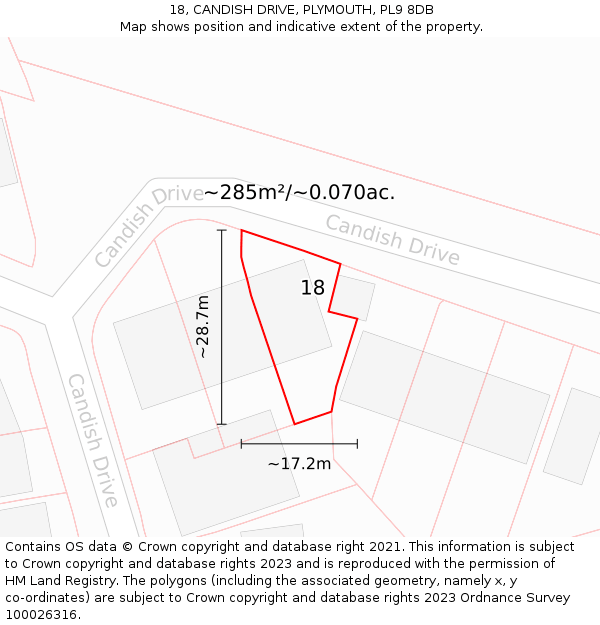 18, CANDISH DRIVE, PLYMOUTH, PL9 8DB: Plot and title map