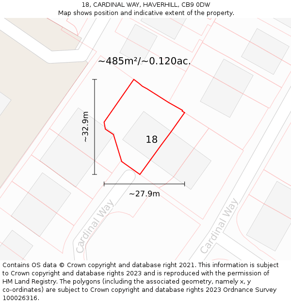 18, CARDINAL WAY, HAVERHILL, CB9 0DW: Plot and title map