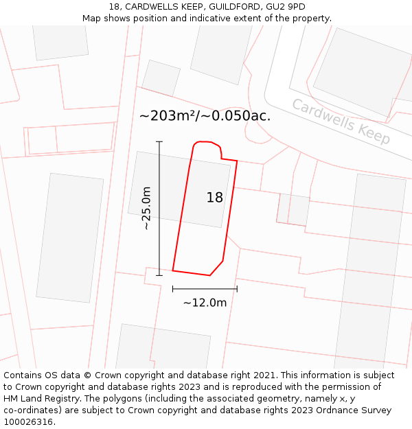 18, CARDWELLS KEEP, GUILDFORD, GU2 9PD: Plot and title map