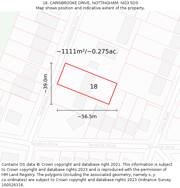 18, CARISBROOKE DRIVE, NOTTINGHAM, NG3 5DS: Plot and title map