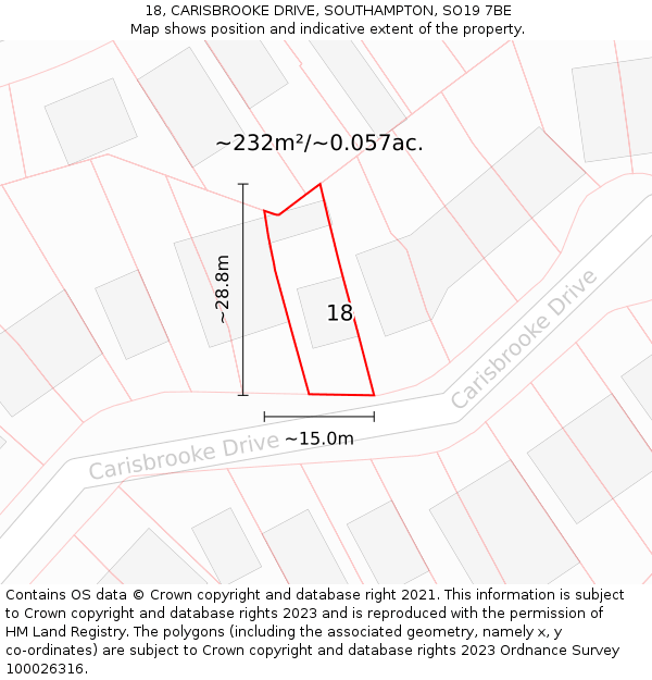 18, CARISBROOKE DRIVE, SOUTHAMPTON, SO19 7BE: Plot and title map