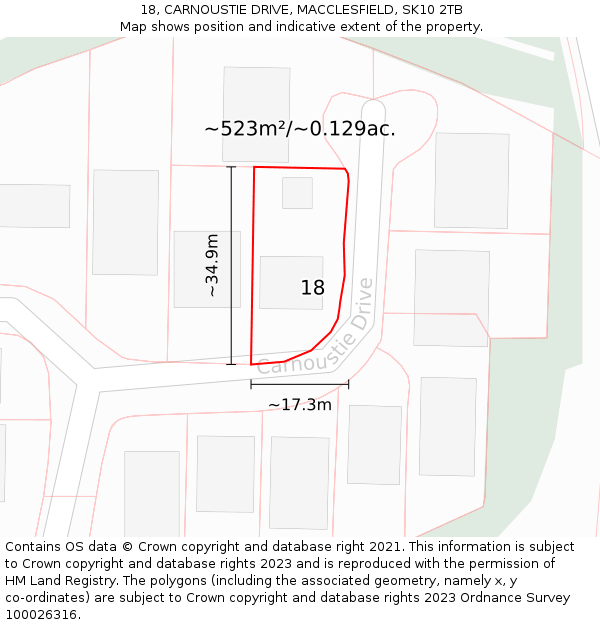 18, CARNOUSTIE DRIVE, MACCLESFIELD, SK10 2TB: Plot and title map