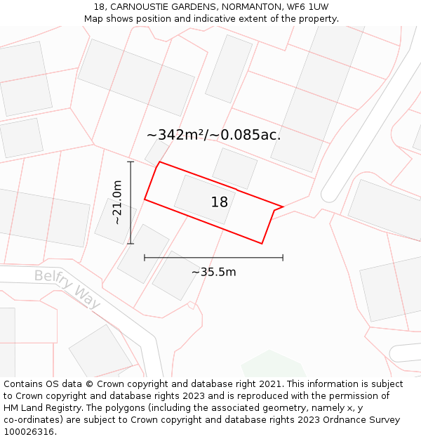 18, CARNOUSTIE GARDENS, NORMANTON, WF6 1UW: Plot and title map