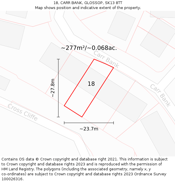 18, CARR BANK, GLOSSOP, SK13 8TT: Plot and title map