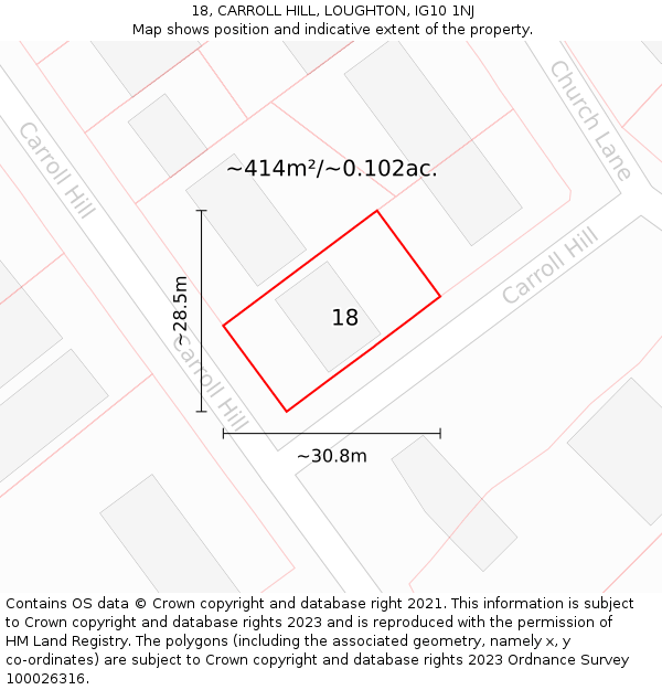 18, CARROLL HILL, LOUGHTON, IG10 1NJ: Plot and title map