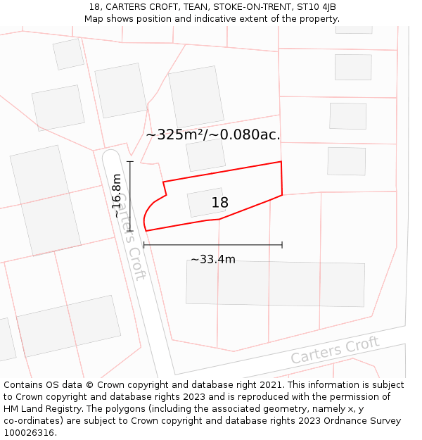 18, CARTERS CROFT, TEAN, STOKE-ON-TRENT, ST10 4JB: Plot and title map