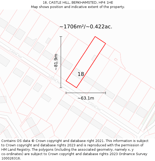 18, CASTLE HILL, BERKHAMSTED, HP4 1HE: Plot and title map