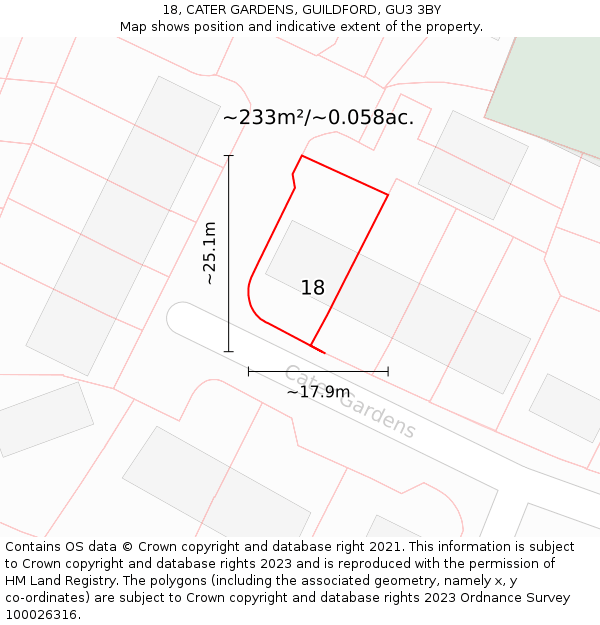 18, CATER GARDENS, GUILDFORD, GU3 3BY: Plot and title map