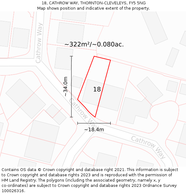 18, CATHROW WAY, THORNTON-CLEVELEYS, FY5 5NG: Plot and title map