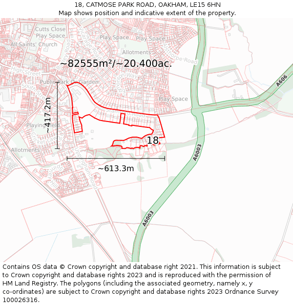 18, CATMOSE PARK ROAD, OAKHAM, LE15 6HN: Plot and title map