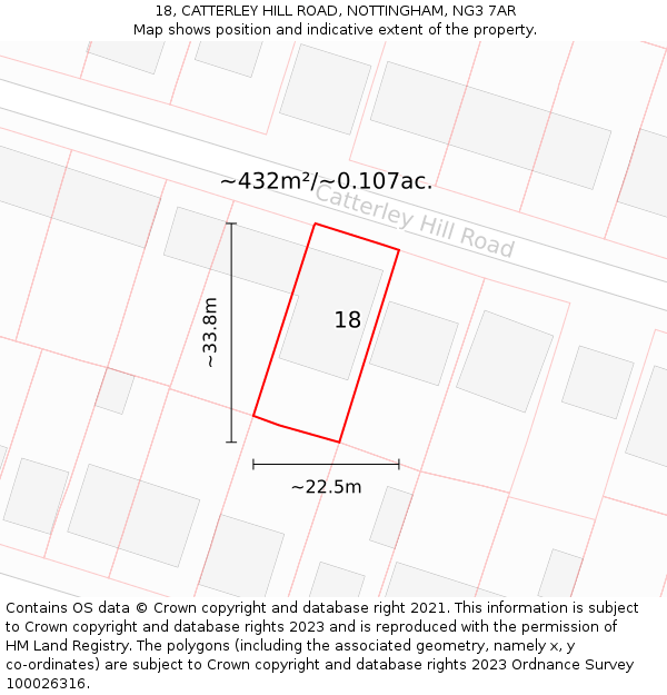 18, CATTERLEY HILL ROAD, NOTTINGHAM, NG3 7AR: Plot and title map