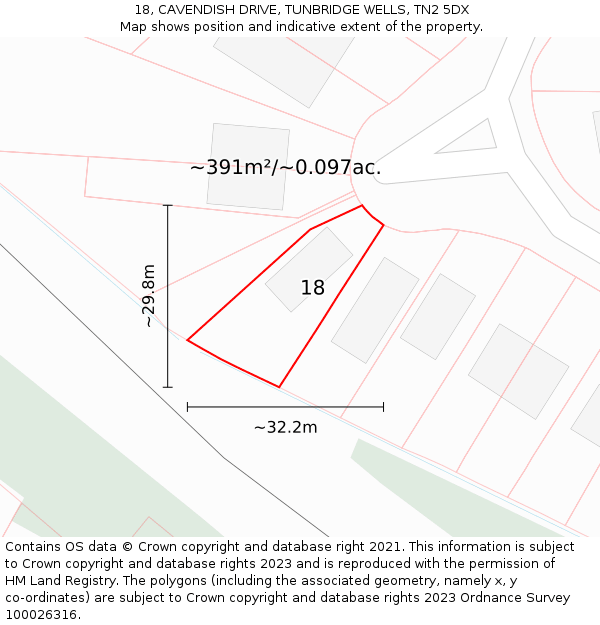 18, CAVENDISH DRIVE, TUNBRIDGE WELLS, TN2 5DX: Plot and title map