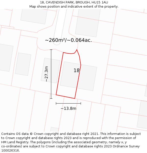 18, CAVENDISH PARK, BROUGH, HU15 1AU: Plot and title map