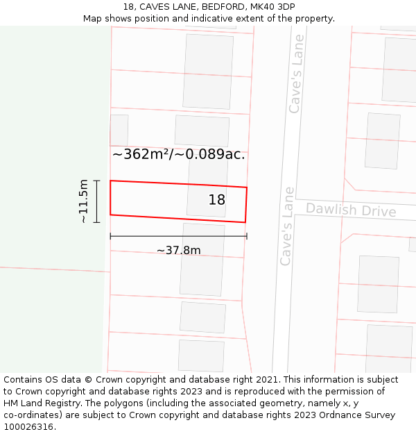 18, CAVES LANE, BEDFORD, MK40 3DP: Plot and title map