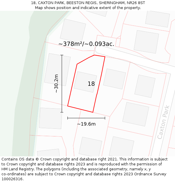 18, CAXTON PARK, BEESTON REGIS, SHERINGHAM, NR26 8ST: Plot and title map