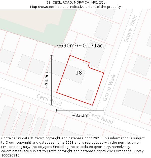 18, CECIL ROAD, NORWICH, NR1 2QL: Plot and title map