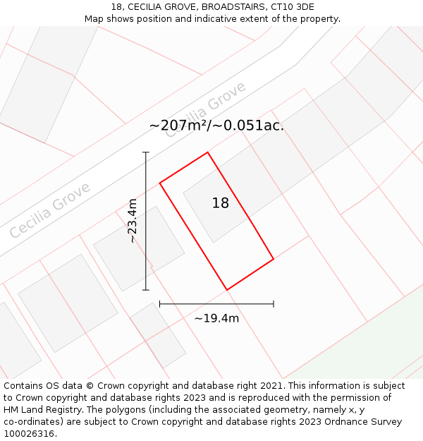 18, CECILIA GROVE, BROADSTAIRS, CT10 3DE: Plot and title map