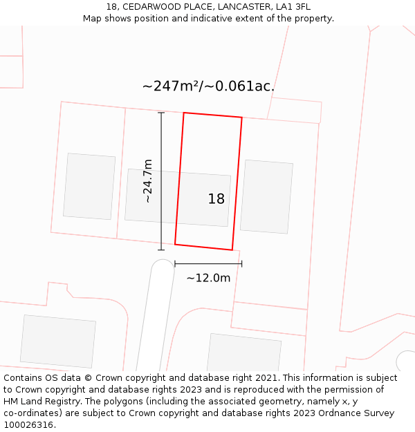 18, CEDARWOOD PLACE, LANCASTER, LA1 3FL: Plot and title map