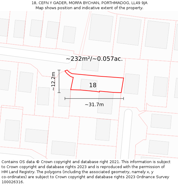 18, CEFN Y GADER, MORFA BYCHAN, PORTHMADOG, LL49 9JA: Plot and title map