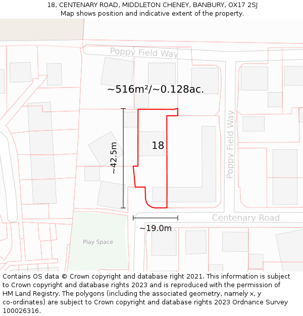 18, CENTENARY ROAD, MIDDLETON CHENEY, BANBURY, OX17 2SJ: Plot and title map