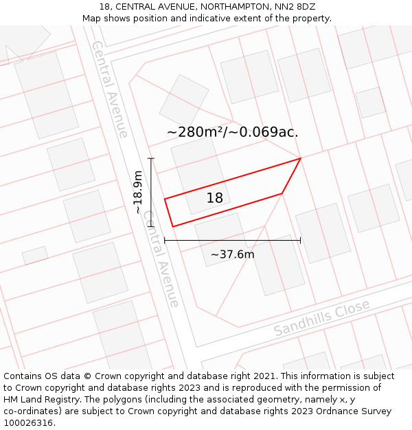 18, CENTRAL AVENUE, NORTHAMPTON, NN2 8DZ: Plot and title map