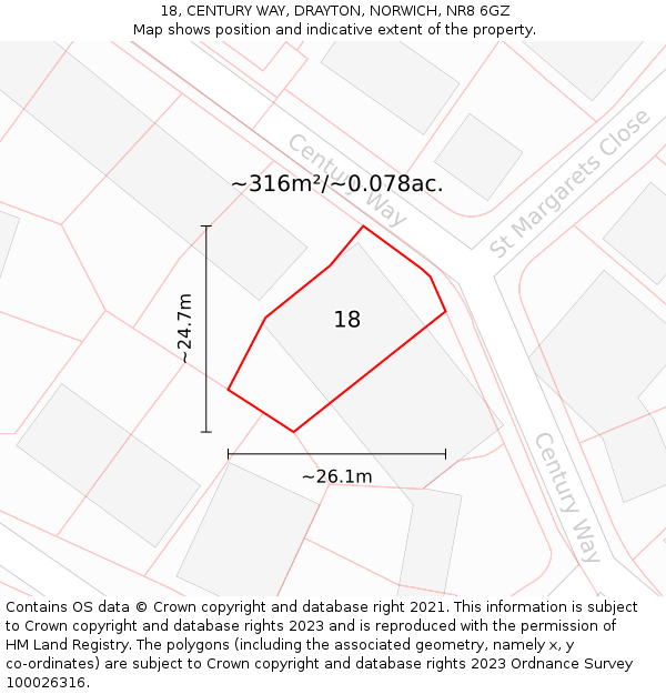 18, CENTURY WAY, DRAYTON, NORWICH, NR8 6GZ: Plot and title map