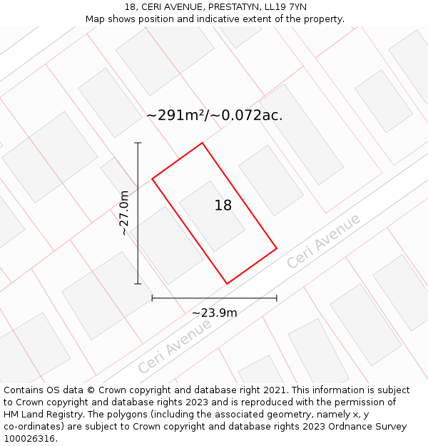 18, CERI AVENUE, PRESTATYN, LL19 7YN: Plot and title map