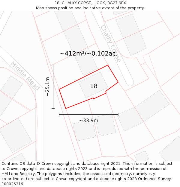 18, CHALKY COPSE, HOOK, RG27 9PX: Plot and title map