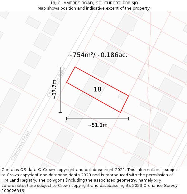 18, CHAMBRES ROAD, SOUTHPORT, PR8 6JQ: Plot and title map