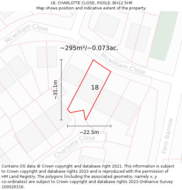 18, CHARLOTTE CLOSE, POOLE, BH12 5HR: Plot and title map