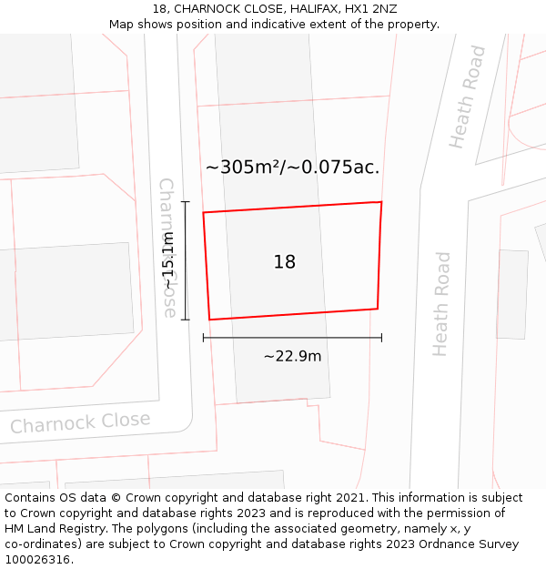 18, CHARNOCK CLOSE, HALIFAX, HX1 2NZ: Plot and title map