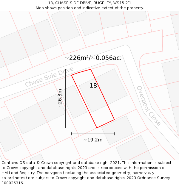 18, CHASE SIDE DRIVE, RUGELEY, WS15 2FL: Plot and title map